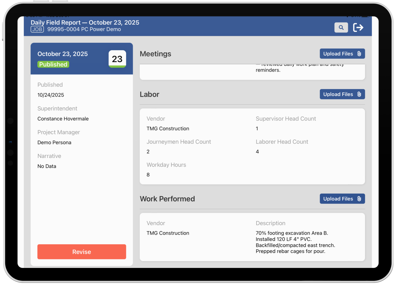 Daily field reporting
