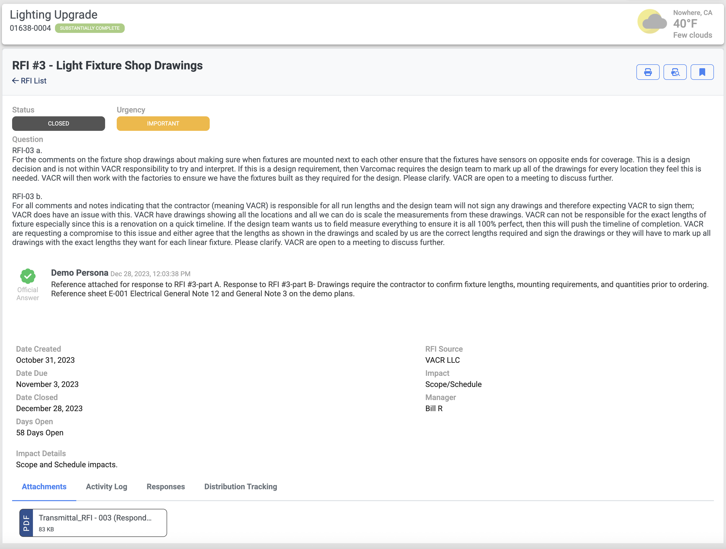 Submittal and RFI workflow
